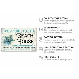 Welcome To The Beach House Tin Sign Vintage Beach House Metal Signs Funny Wall Decor Plaque For Home Bar Beach Pool Deck Porch Patio Outdoor Decoration 8x12 Inch