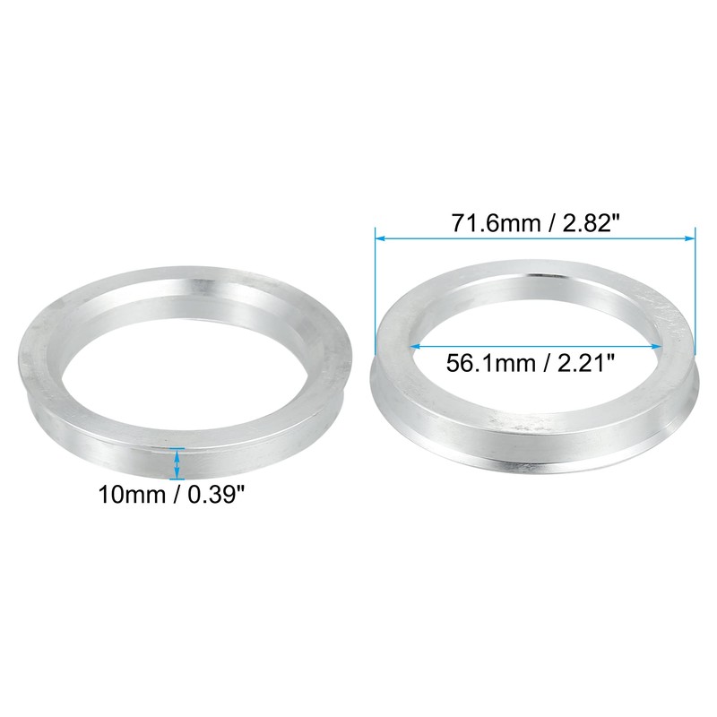 ACROPIX 71.6mm to 56.1mm Universal Car Hub Centric Rings Silver