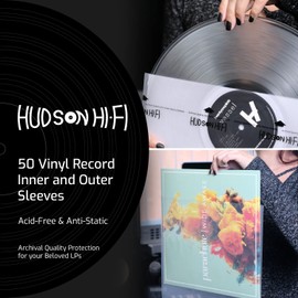 Hudson Hi-Fi 50 ct. Inner Sleeves for Vinyl Records & 50 ct. Vinyl Outer Sleeves - 100 Vinyl Sleeves for Records, Clear Outer & Inner Sleeves for Vinyl Records