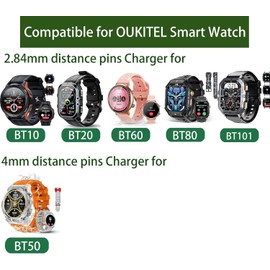 Compatible for OUKITEL Smart Watch Charger,Blueshaweu 2 Pin Magnetic USB Replacement Charging Compatible for OUKITEL BT10, BT20, BT60, BT80, BT101, BT50 Smart Watch (2.84mm distance pins, Black+Black)