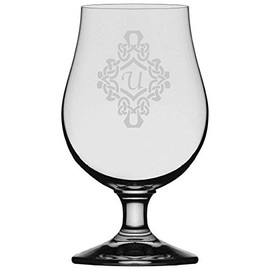 Decorated Etched Monogram Glencairn Crystal Iona Beer Glass Letter U