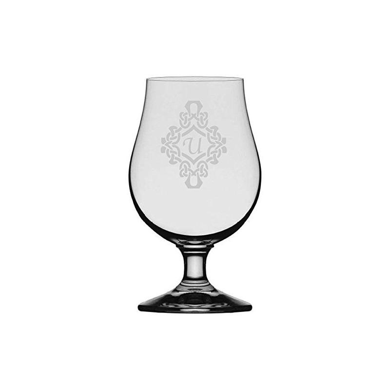 Decorated Etched Monogram Glencairn Crystal Iona Beer Glass Letter U