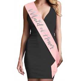 Rose Gold Blush Maid of Honor Sash Bachelorette Party - Crystal Diamond Maid of Honor Bridal Party Premium Satin Sash - Bridal Shower Supplies & Decorations - Rose Gold Blush