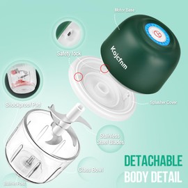 Electronic mini Food Slicer, Garlic Chopper, Small Vegetable Processor, Wireless Rechargeable Dicer, Veggie Rolling Blender, Spice Masher, Onion Cut Mincer, 350ml Glass Bowl, 6 Blades, Dark Green.