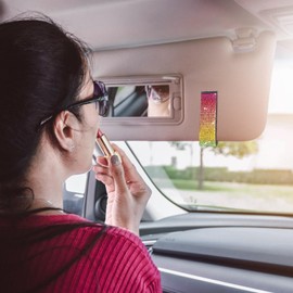 I3DIDEA Elegant Rhinestone Chapstick Holder for Car 1 Pack Bling Car Accessories for Women, Sun Visor Lip Balm Organizer with Multi-Color Crystals (Rainbow)