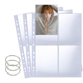 20PCS 160 Pockets A6 Photo Sleeves,2 Inch 3 Pack Loose Leaf Binder Rings, Ultra-Clear Double-Sided 4 Pocket 109x154 mm Photo Page Protector, Top Loading Photo Album Refill Pages