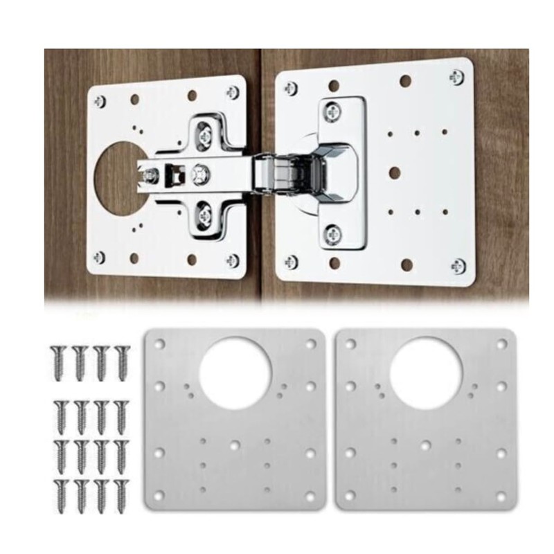 10Pcs Stainless Steel Hinge Repair/Reinforcement Plates Set - Durable Cabinet