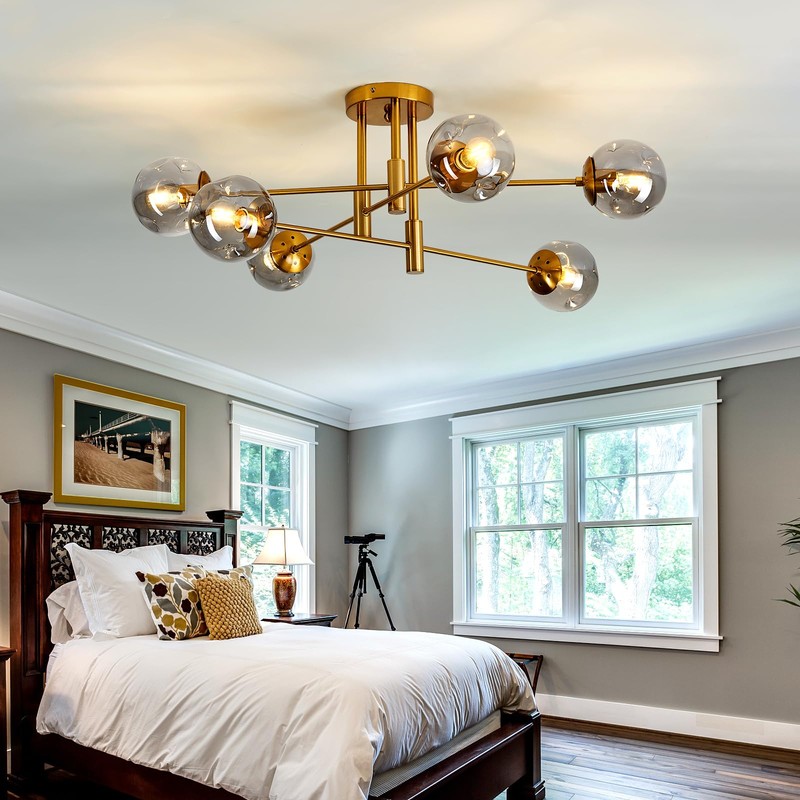 SZXYKEJI 6-Lights Glass Globe Chandelier Modern Flush Mount Ceiling Light
