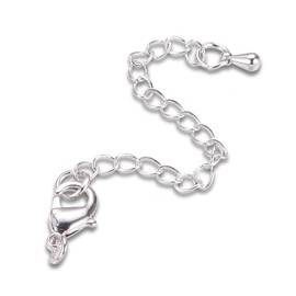 Beadthoven Necklace Extender 10pcs Platinum Metal Bracelet Extension Chain Jewelry Extender Chain with Lobster Clasp Drop Bead Charms for Jewelry Bracelet Anklet Making Repairing, 2.5''