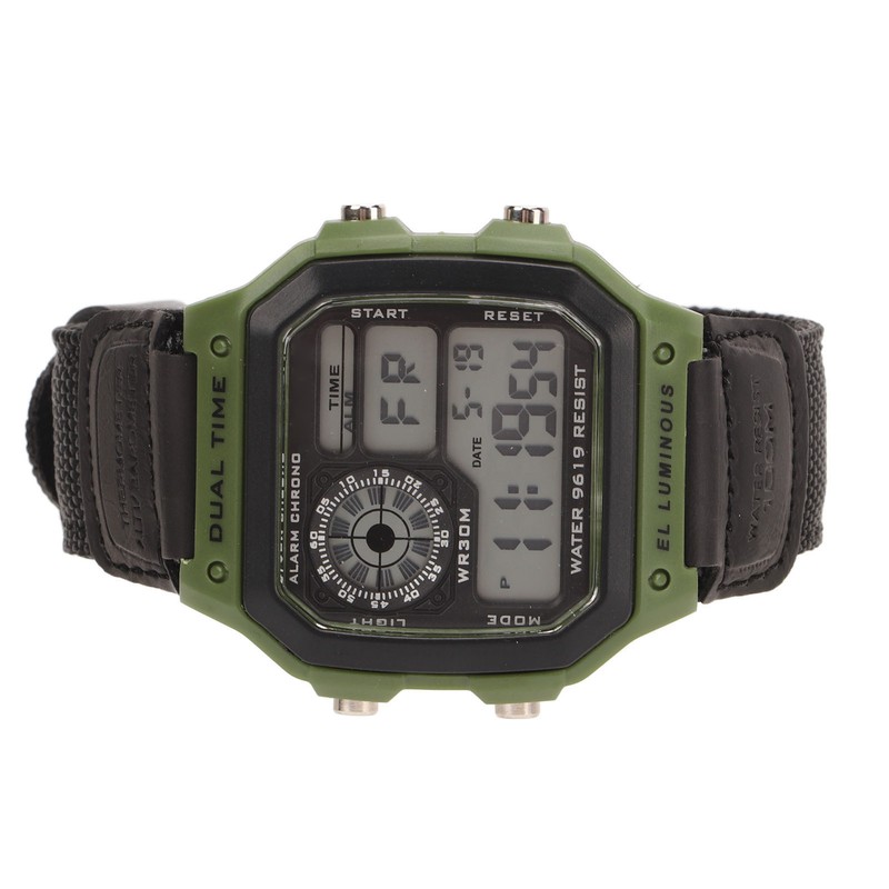 Digital Sport Watch Canvas Strap Luminous Waterproof Retro Sport Watch