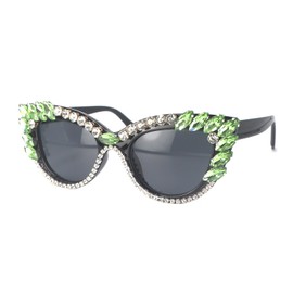 FUPRECIOUS Retro Cateye Sunglasses for Women UV400 Protection Cat Eye bling rhinestone Sun Glasses (light green)
