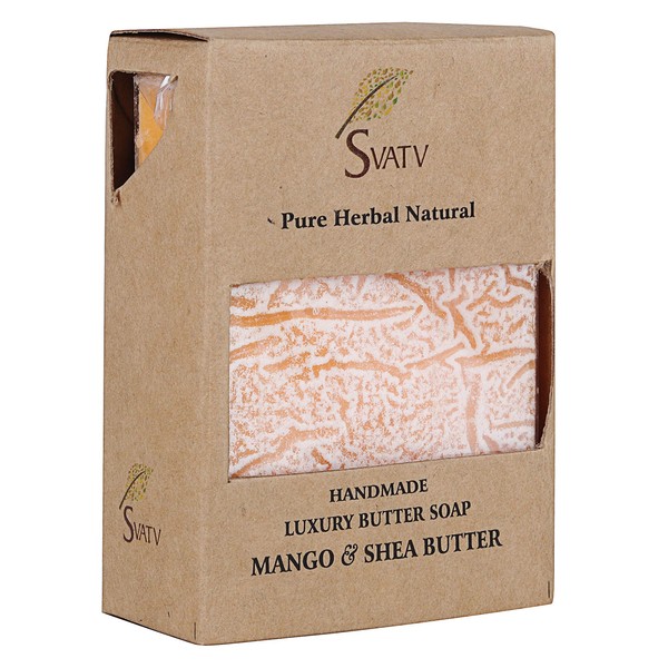 SVATV Handcrafted Soap with Natural, Soothing Mango & Shea Butter, Moisturised Skin - Traditional Ayurvedic Herbal Body Soap Bars for Men & Women, All Skin Types - 125 g