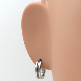 Steelmeup Stainless Steel Stripe Men Hoop Earrings 2-tone Gold Black Silver 16mm, Stainless Steel Silver