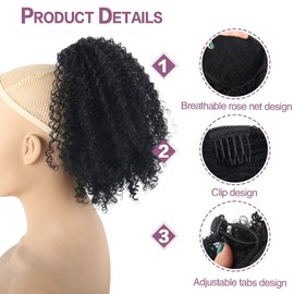 Jolelyne Afro Kinky Curly Drawstring Ponytail for Black Women Synthetic Short Black Jerry Curly Drawstring Ponytail Extension for Women Natural Hair Piece for African American Women 8inch(1B#)