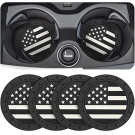 AUCELI 4 Pack Car Cup Holder Coasters, Colored American Flag US Flag Insert Car Cup Coaster, 2.75 Inch Anti Slip Shockproof Embedded Drink Mat, Vehicle Interior Decor Accessories