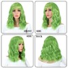 Green Wigs for Women Short Wavy Bob Wig with Bangs