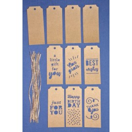 Diamond Press Tag Die Cuts in Kraft cardstock w/Twine 20pc 3 Design Tops YouPick - Flat Top Set of 10 tags w/10 twine