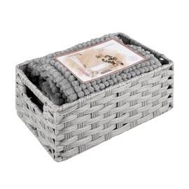 GRANNY SAYS Woven Baskets for Storage, Waterproof Wicker Basket with Handles, Woven Baskets for Organizing, Basket with Curtain, Chenille Rug Non-Slip, Gift Idea