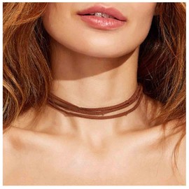 Yheakne Boho Layered Leather Choker Necklace Brown Suede Choker Necklace Short Velvet Necklaces Punk Vintage Necklace Jewelry for Women (Brown)