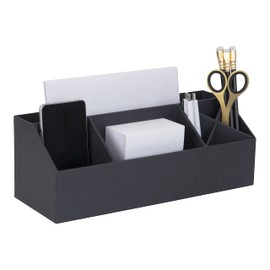 BIGSO BOX OF SWEDEN Elisa Desk Organiser with 4 Compartments - Organiser System for Notes, Paper Clips, Pens etc. - Fibreboard and Paper Sorting Box in Linen Look - Dark Grey