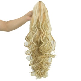 IMISSU Thick Mess Curly Jaw Claw Ponytail Hair Pieces Extensions Pony Tail Clip in Hairpiece 24 Inches (Piano Honey Blonde)