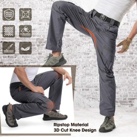 IGOLUMON Men's Stretch Tactical Pants, Breathable Ripstop Cargo Work Pants Outdoor Lightweight EDC Work Hiking Pants with 12 Pockets Gray