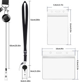 6 Pack Retractable Badge Lanyards and ID Badge Holder, Cruise Lanyard with Detachable Buckle & Vertical/Horizontal Waterproof Clear ID Hoder for Keys, Cards, Offices, Staff, Employees (Black - 6pcs)