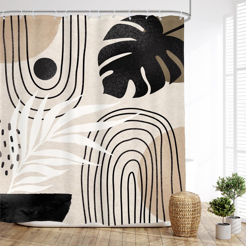 Glawry Boho Black Brown Beige Shower Curtain Extra Long Modern