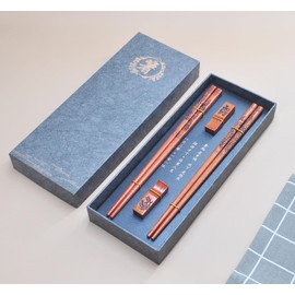 Wooden Chopsticks Reusable with Case, Chinese Chopsticks Set with Holder 2 Pair, Dragon and Phoenix Chopsticks Gift Set (Dragon and Phoenix)