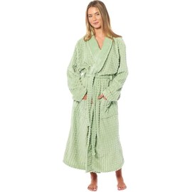 Luxury Hooded Flannel Fleece Gown - Ultra Soft Carved Texture Bathrobe for Women, Cozy Winter Lounge Robe with Pockets - Plush Warmth & Comfort (UK, Alpha, L, Regular, Regular, Large Sage Green)