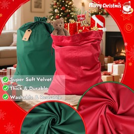 HRX Package Large Velvet Christmas Gift Bags 2pcs, 27x19.5 Inch Fabric Drawstring Gift Bags, Xmas Cloth Wrapping Sack for Presents