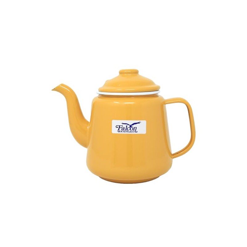 Enamel Teapot Tin Falcon Mustard White Rim 1.5L Gas and