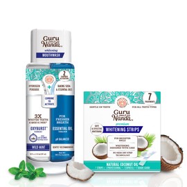 GuruNanda Whitening Wonder Duo, Dual Barrel Oxyburst Whitening Mouthwash 20 Oz & Teeth Whitening Strips with No Slip, Dry Strip Tech, 7 Day Treatments