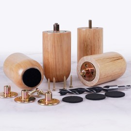 DWYL & LWYD 4 Inch Solid Wood Furniture Legs Set of 4 - Heavy Duty Wooden Replacement Couch Legs for Sofa - Bun Feet for Cabinet, Dresser,Table - Varnish Finish