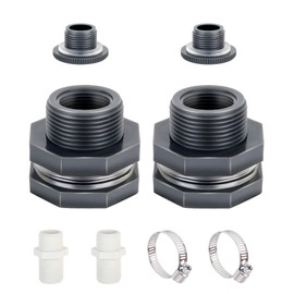 AIRLUNCH PVC Bulkhead Fitting 3/4 Inch with Plugs,Garden Hose Adapter With Clamp kit,Water Tank Connector,Thru-Bulk Pipe Fitting for Rain Barrels,Water Tanks,Pools 2 PCS…