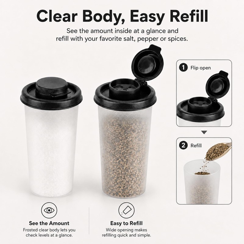 2 Pack 4.75oz Salt and Pepper Shakers with Moisture Proof