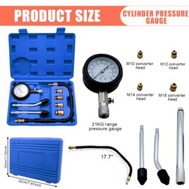 Compression Tester, Compression Tester Compression Meter Petrol with Spark Plug Tester Pressure Gauge and 4 Adaptors, 0-20 Bar or 0-300 PSI Measuring Device Pressure Tester M10 M12 M14 M18 for Car