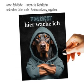 siviwonder Dog Sign with German Text "Vorsicht Dobermann Dobi Dog" Saying Door Sign Warning Sign "Hund Hier wache ich" Gift Idea Funny Saying Dog Motif Aluminium Weatherproof Dog Sign