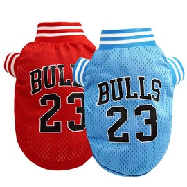 2 Pack Dog Shirts Summer Dog Clothes Pet Vest Breathable Mesh Basketball Jersey Suitable for Medium and Small Dogs and Cats (Red + Blue, Medium)