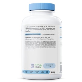 Osavi Magnesium Citrate + B6, 375 mg + 4.2 mg – 180 Vegan Capsules | Supports Energy, Muscle Function & Nervous System | Magnesium Citrate with Vitamin B6 for Stress Relief & Vitality
