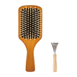 Kai Hime Tsubaki Paddle Brush + Hair Brush Cleaning Brush Set Hairbrush Scalp Massage Wooden Comb Beauty Hair Care for Women Brown Hair Remover Hair Cleaning Care