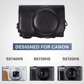 kinokoo Camera Case for Canon PowerShot SX720 HS/SX730/SX740 HS - PU Leather Protective Case with Detachable Shoulder Strap - Black