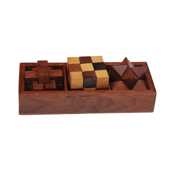 Dreamzberry Wooden Brain Teaser 3 - D Puzzle Games for Adults Educational & Brain Game with 3 Unique Designs Made with Premium Quality Wood.