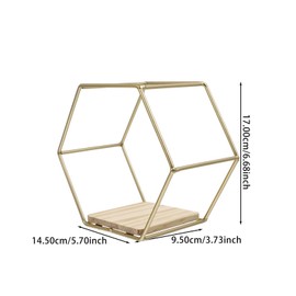 STOBAZA 2 Pack Hexagonal Wall Mounted Gold Shelves Wall Decor Wire Shelves Gold Wall Decor Wall Decor Hexagonal Wall Shelves Wood