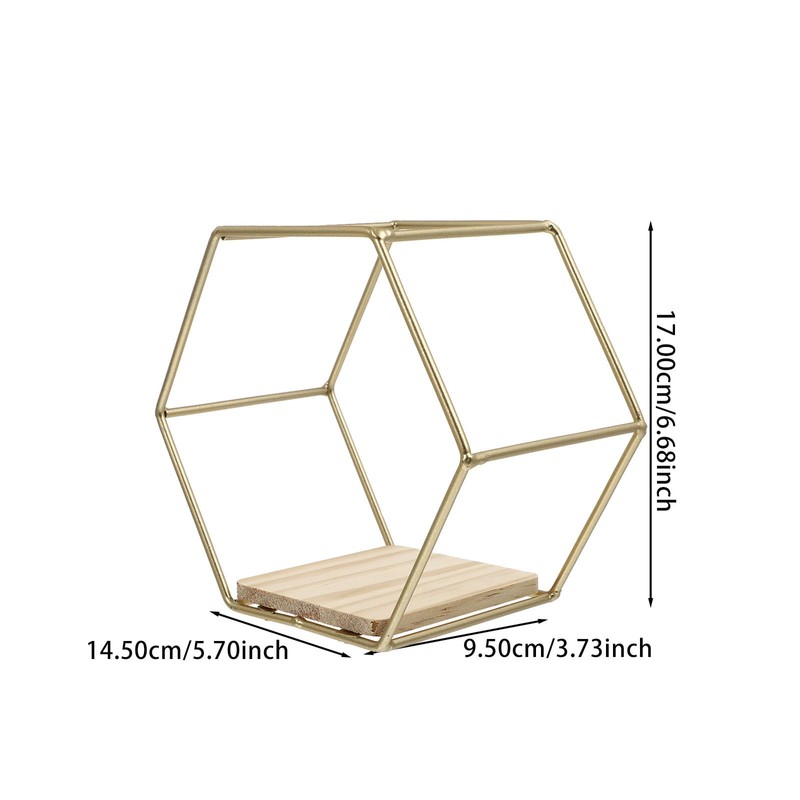 STOBAZA 2 Pack Hexagonal Wall Mounted Gold Shelves Wall Decor