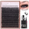 Geeneiya Cluster Eyelash Extensions Kit Bottom Lash Clusters 10-20mm DIY Lash Extension Kit Wispy Volume Individual Eyelashes with Waterproof Lash Bond and Seal Applicator for Beginners