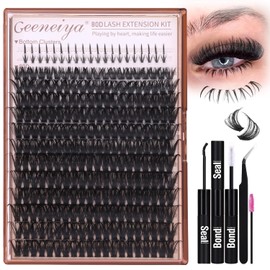 Geeneiya Cluster Eyelash Extensions Kit Bottom Lash Clusters 10-20mm DIY Lash Extension Kit Wispy Volume Individual Eyelashes with Waterproof Lash Bond and Seal Applicator for Beginners