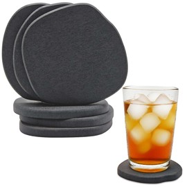 cgllwnmix Diatomite Coasters Set of 6 | Absorbent Coasters for Drinks Cute Modern Unique Aesthetic Stone Coaster for Desks Coffee Table, Instant Drying, with 24 Scratch Protection Pads, Dark Grey