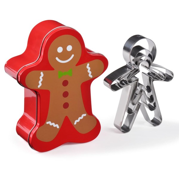 patisse Gingerman 13725 Metal Tin with 4 Stainless Steel Cookie