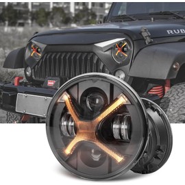 OFFROAD GAMERS X-Style 7 Inch LED Headlights with Hi/Lo Beam, DRL and Amber Turn Signal 2PCS Bright Round Projector Headlights Compatible with Wrangler JK TJ LJ 1997-2018, DOT Approved